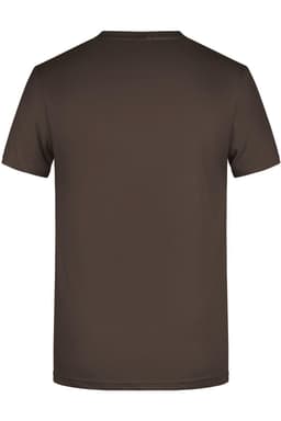 A brown men's basic T-shirt with a simple design, featuring a logo. The image displays the back view.