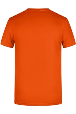 An orange basic T-shirt with a standard crew neck and short sleeves, featuring a logo.