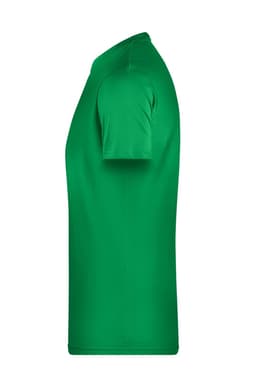 A green Men's Basic-T shirt displayed from the side, featuring short sleeves and a simple design.