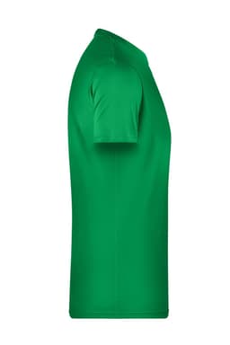 A green men's t-shirt with short sleeves and a classic fit, featuring a branding logo.