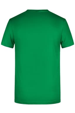 A green men's T-shirt featuring a classic crew neck style and a plain back. It includes a logo.