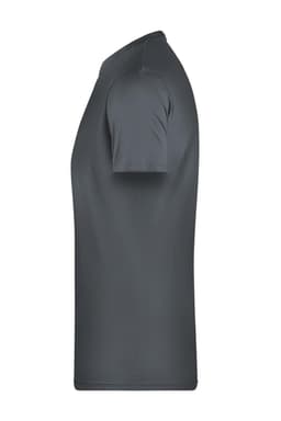 A grey men's T-shirt with short sleeves, featuring a logo on the side.