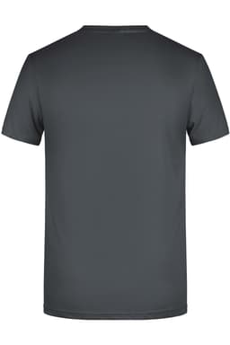 A men's basic T-shirt in dark grey with a plain back and a logo at the neckline.