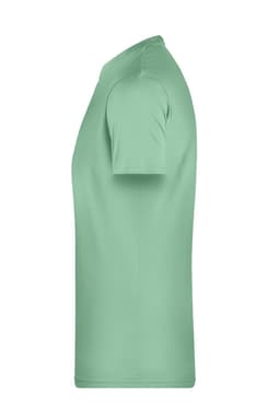 A green men's basic T-shirt with short sleeves and a plain design, featuring a logo on the side.