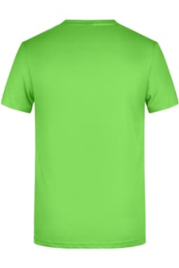 A bright green men's T-shirt displayed from the back, featuring a simple design and a logo.