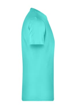 A turquoise men's basic T-shirt with short sleeves and a simple design, featuring a logo.