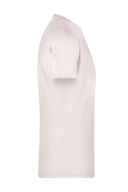 A plain white men's t-shirt featuring short sleeves and a fitted cut. The shirt has a logo on it.