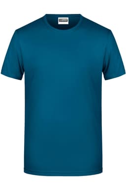 A men's basic t-shirt in a dark teal colour, featuring a round neckline and short sleeves, with a brand logo present.