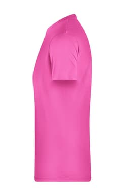 A pink men's basic t-shirt featuring short sleeves and a crew neck, with a logo on the side.