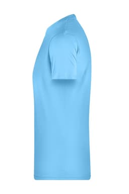 A light blue men's basic t-shirt with short sleeves, featuring a simple design and a logo.