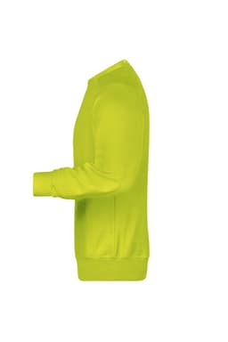 A bright yellow men's sweatshirt featuring long sleeves and a crew neckline, showcasing its side profile.