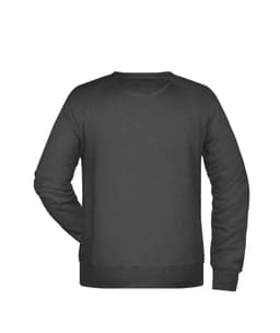 A grey jumper with a crew neck and long sleeves, featuring a logo on the back.