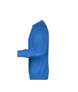 A blue men's jumper with a crew neckline and long sleeves, featuring a simple design and a logo.