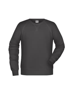 A black sweater with long sleeves and a crew neck, featuring a logo on the label.