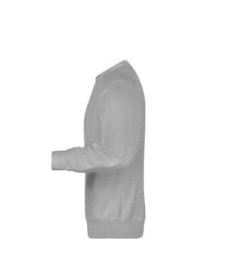 A grey men's jumper with long sleeves and a crew neck, featuring a logo on the side.