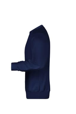 A navy blue men's jumper with a simple design and a logo on the front.