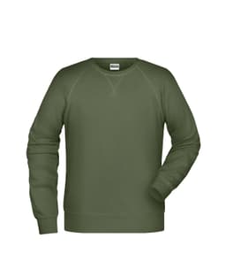 A green jumper featuring a classic crew neckline and long sleeves, with a simple design and branding present.