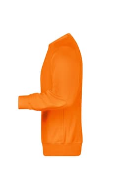An orange sweatshirt with long sleeves and a comfortable fit, featuring a logo on the front side.