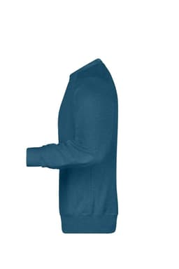 A men's sweatshirt in a deep teal colour, displayed from the side view with a logo on the sleeve.