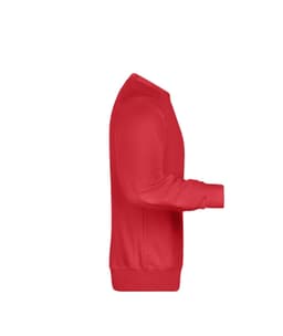A red men's jumper with a round neck and long sleeves, featuring a logo on the side.