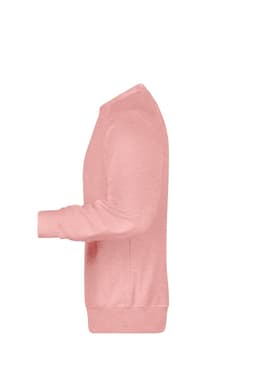 A pink men's jumper, featuring long sleeves and a crew neck. It includes a logo on the side.