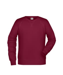A maroon jumper with raglan sleeves and a crew neckline, featuring a logo on the chest.