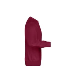 A maroon jumper with long sleeves, featuring a standard crew neck and ribbed cuffs. It has a logo on the side.