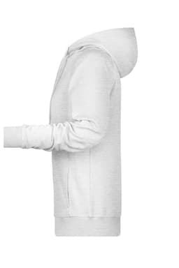A light grey ladies hoodie with a hood and long sleeves, featuring a logo on the front.
