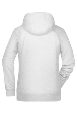 A grey ladies hoodie featuring a hood and long sleeves, with a clean back design and a subtle texture.