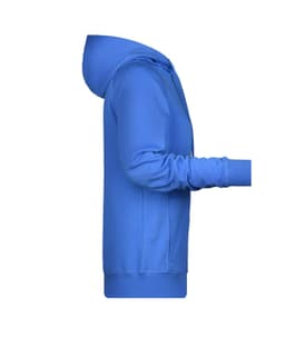 A ladies hoodie in a vibrant blue colour, featuring a hood and long sleeves, with a logo on the front.