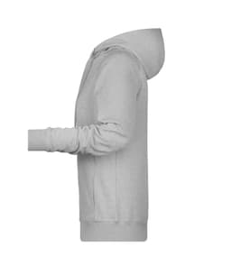 A grey ladies hoodie featuring a front fastening and a hood, with long sleeves and side pockets.