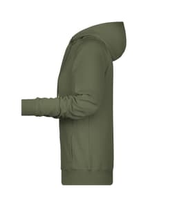 A green ladies hoodie featuring a hood and long sleeves, displaying a simple design with a logo.