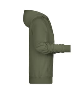 A green ladies hoodie with a fitted design, featuring a hood and long sleeves. There is a logo present.