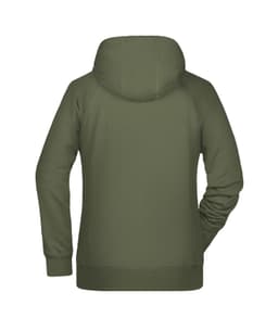 A green ladies hoodie featuring a hood and long sleeves, designed with a fitted silhouette.