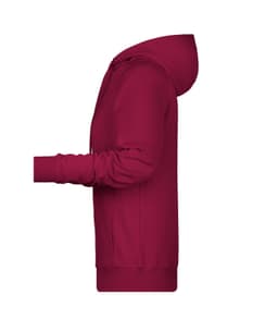A maroon ladies hoodie featuring a hood and long sleeves. It has a logo on the front.