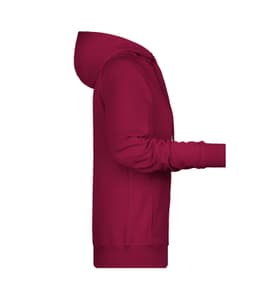 A maroon ladies hoodie displayed from the side, featuring a hood and long sleeves. It has a plain design.