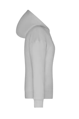 A grey Ladies Lounge Hoodie displayed from the side, featuring a hood and a fitted silhouette.
