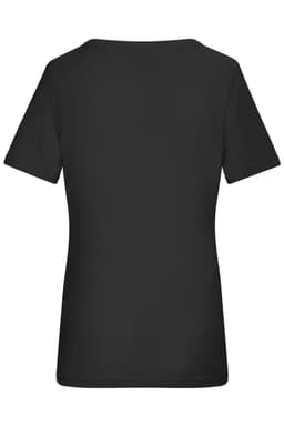 A black ladies' T-shirt with a 1:1 rib design, featuring short sleeves and a plain back.