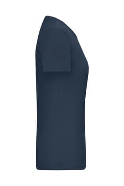 A navy ladies T-shirt with short sleeves, featuring a fitted design and a logo.