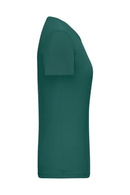 A teal ladies T-shirt featuring a ribbed design with short sleeves and no visible branding.