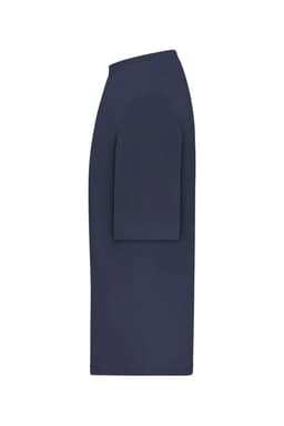 An oversized navy T-shirt with short sleeves and a straight cut. Features a logo on the front.