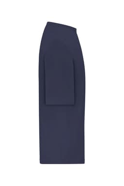 An oversized navy T-shirt with short sleeves and a relaxed fit, featuring a small logo.