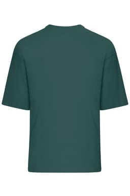 An oversized t-shirt in a dark green colour, featuring a simple, plain design without any visible logos on the back.