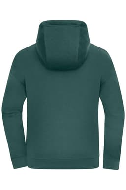 An oversized jacket in dark green with a hood, featuring a simple design and no visible logos.