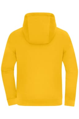 A yellow oversized hooded jacket, featuring a simple design with a large hood and long sleeves.