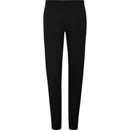 Black women's chino trousers featuring a slim fit design and a waistband with a logo.