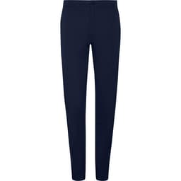 Navy chinos for women, featuring a classic fit design and a waistband with a button closure. Includes a logo.