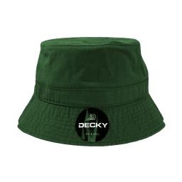 A green bucket hat with a logo displayed prominently on the front.