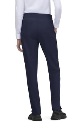Atria Pant in navy blue, featuring a sleek design and a back view with a pocket. Includes branding on the waistband.