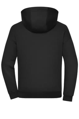 A black oversized unisex sweat hoody with a hood and long sleeves, featuring a simple design and a logo.